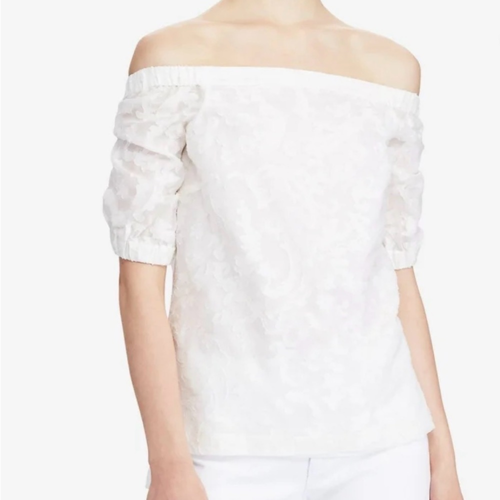 RALPH LAUREN Womens crème Silk Blend Off The Shoulder Casual Top
